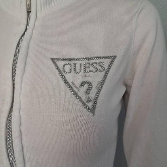 Guess White Zip-Up Sweater - Picture 4 of 10